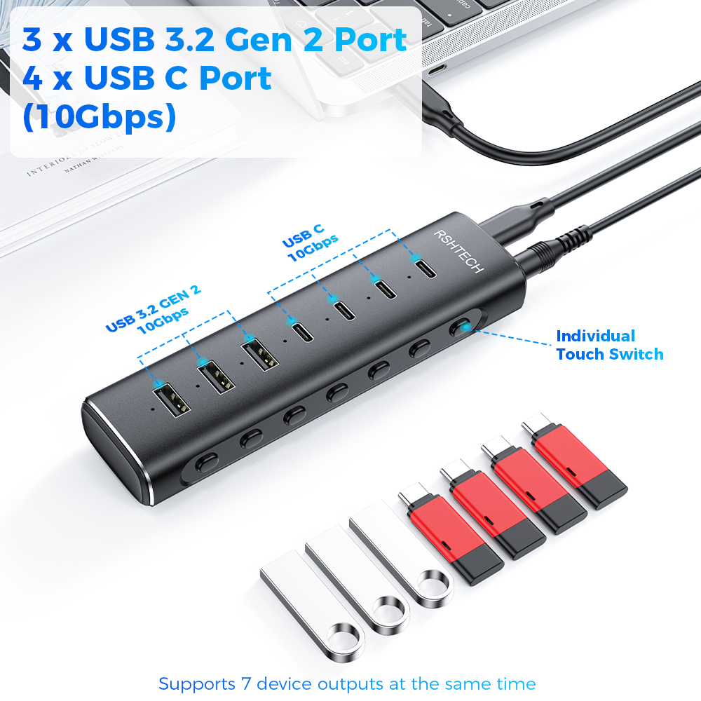 RSHTECH USB 3,2 Hub Splitter 7 - Mac Laptop Accessories reseña y precio